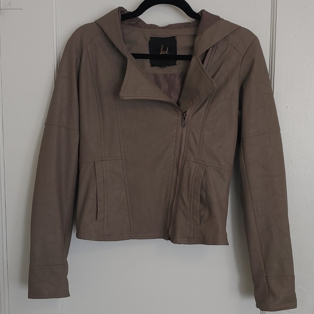Faux leather hooded jacket